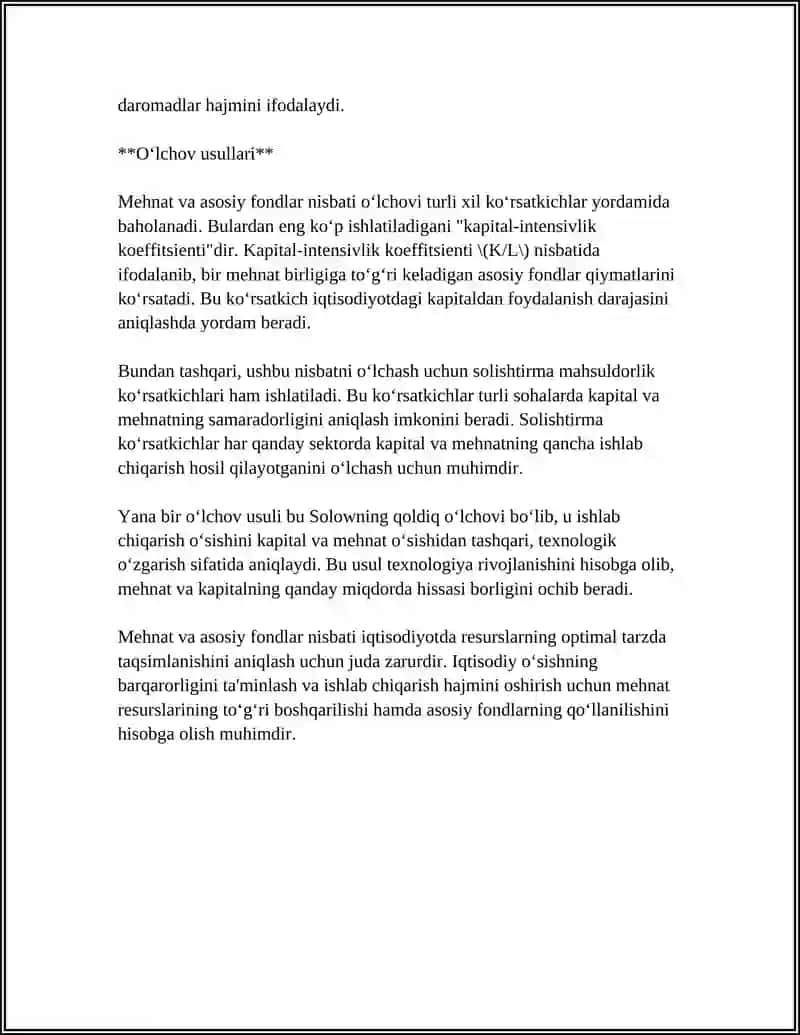 Mehnat va asosiy fondlar nisbati: nazariy asoslar va o‘lchov usullari 4