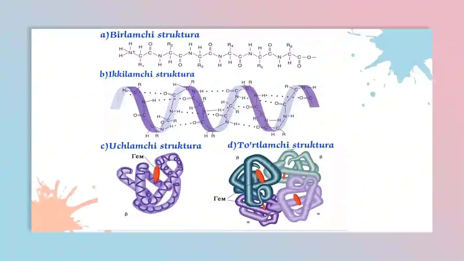 Oqsillarning to'rtlamchi tuzilishining funksional qiymati. Glikoproteinlar. Fosfoproteinlar. 4
