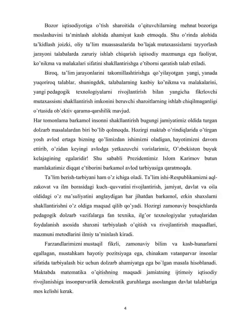 Algebraik mazmundagi masala va ularni o`rganish metodikasi (1-4- sinf misolida) 4