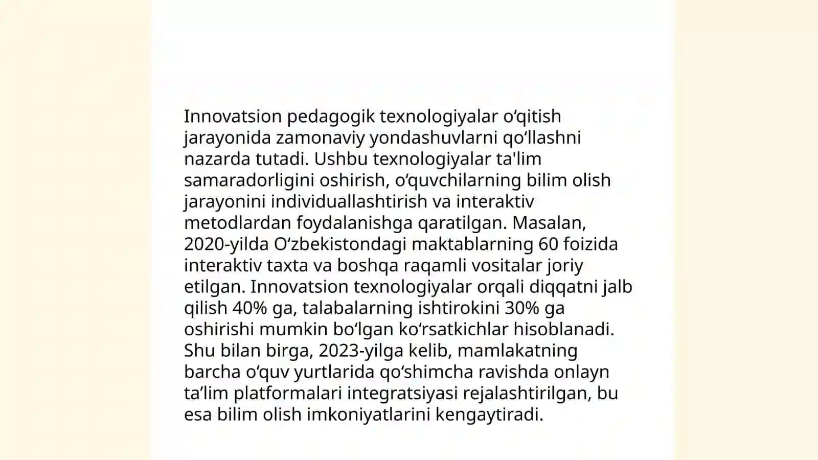 O'qituvchining innovatsion faoliyati namoyon bo'lishi va tuzilmasi. Interfaol metodikaning mohiyati va qo'llanmasi 4