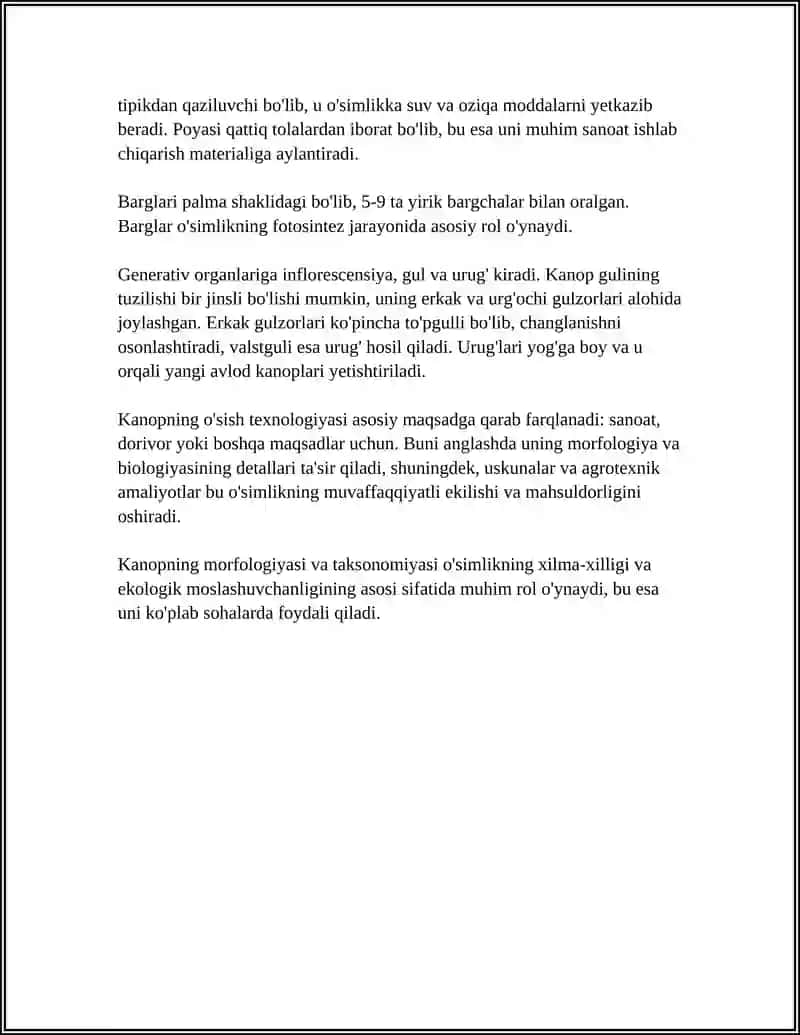 KANOP MORFOLOGIYASI,BIOLOGIYASI VA YETISHTIRISH TEHNOLOGIYASI 4