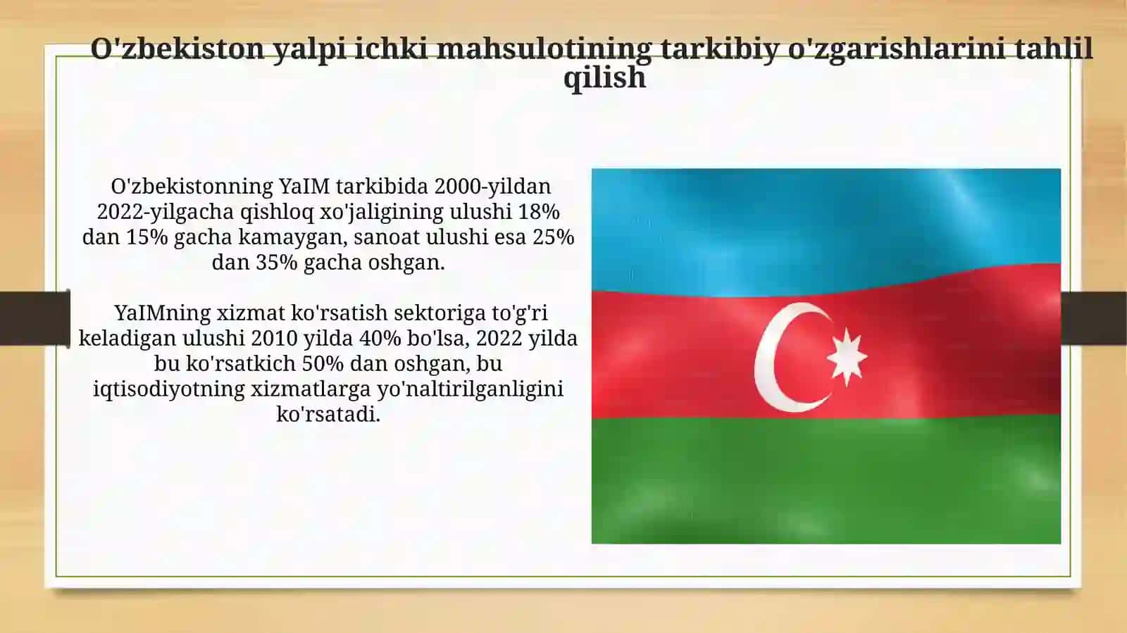 Oʻzbekiston Respublikasi Yalpi ichki mahsuloti tarkibidagi oʻzgarishlar tahlili 4