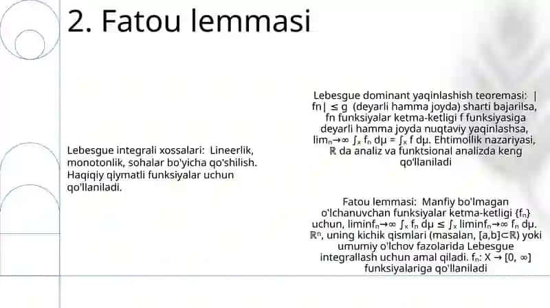 Aniqmas Lebeg integrali va uning xossalari 4