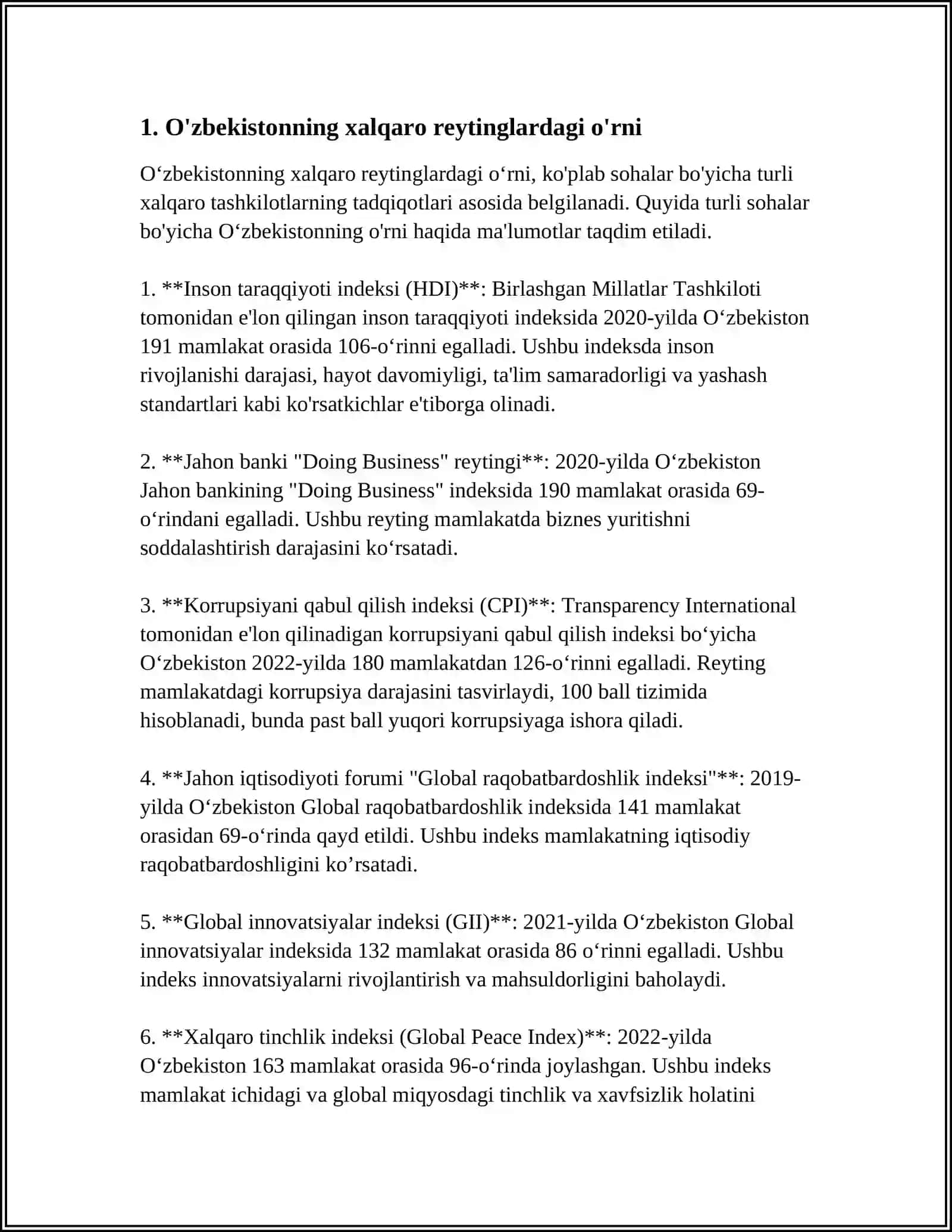 O‘zbekistonni halqaro reytinglardagi ko'rsatgichlarini ko'tarishning tarixiy va siyosiy ahamiyati 4