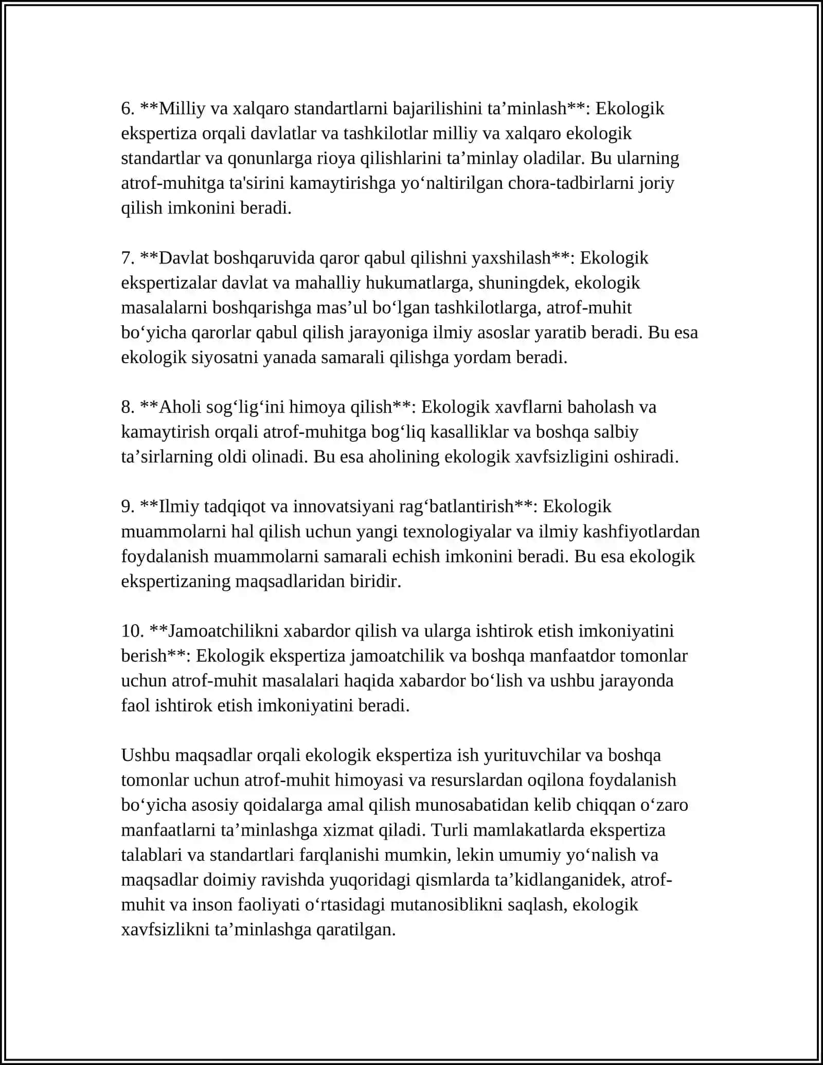 EKOLOGIK EKSPERTIZA OB'EKTLARINING ATROF TABIY MUHITGA TA'SIRINING FARQLARI VA ULARNI BAHOLASH 4