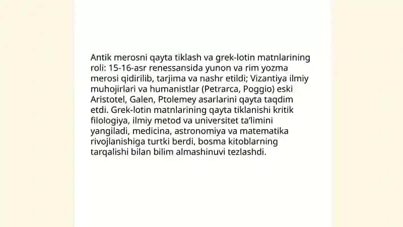 Ilk renesans davrida ilm fan yuksalishining asosiy xususiyatlari 4