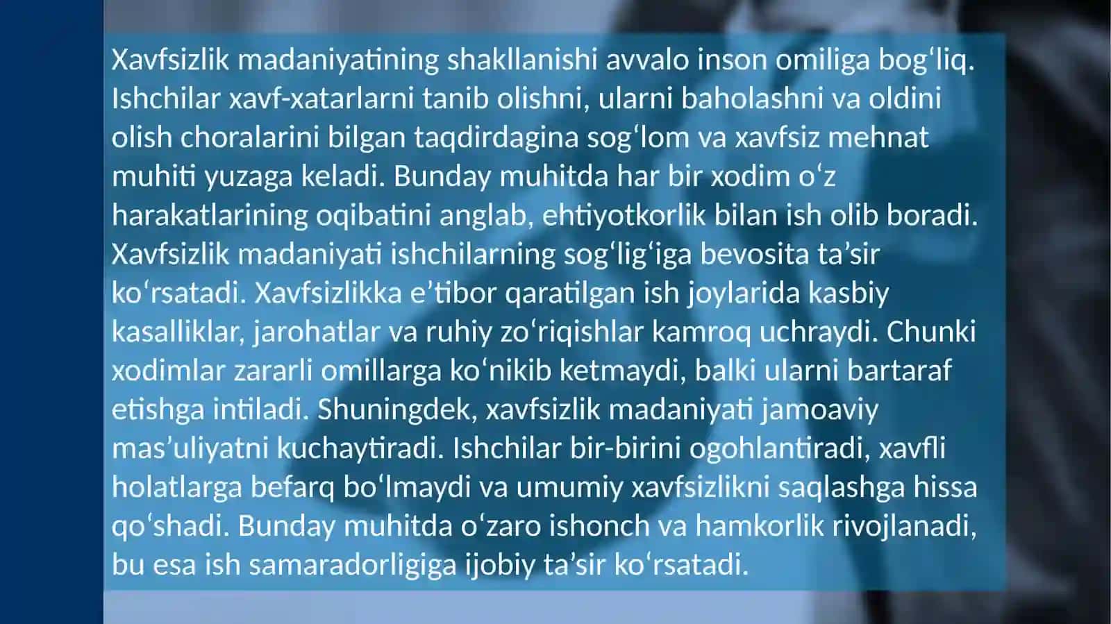 Mehnat muhofazasi xavfsizlik madaniyati tushunchasi 4