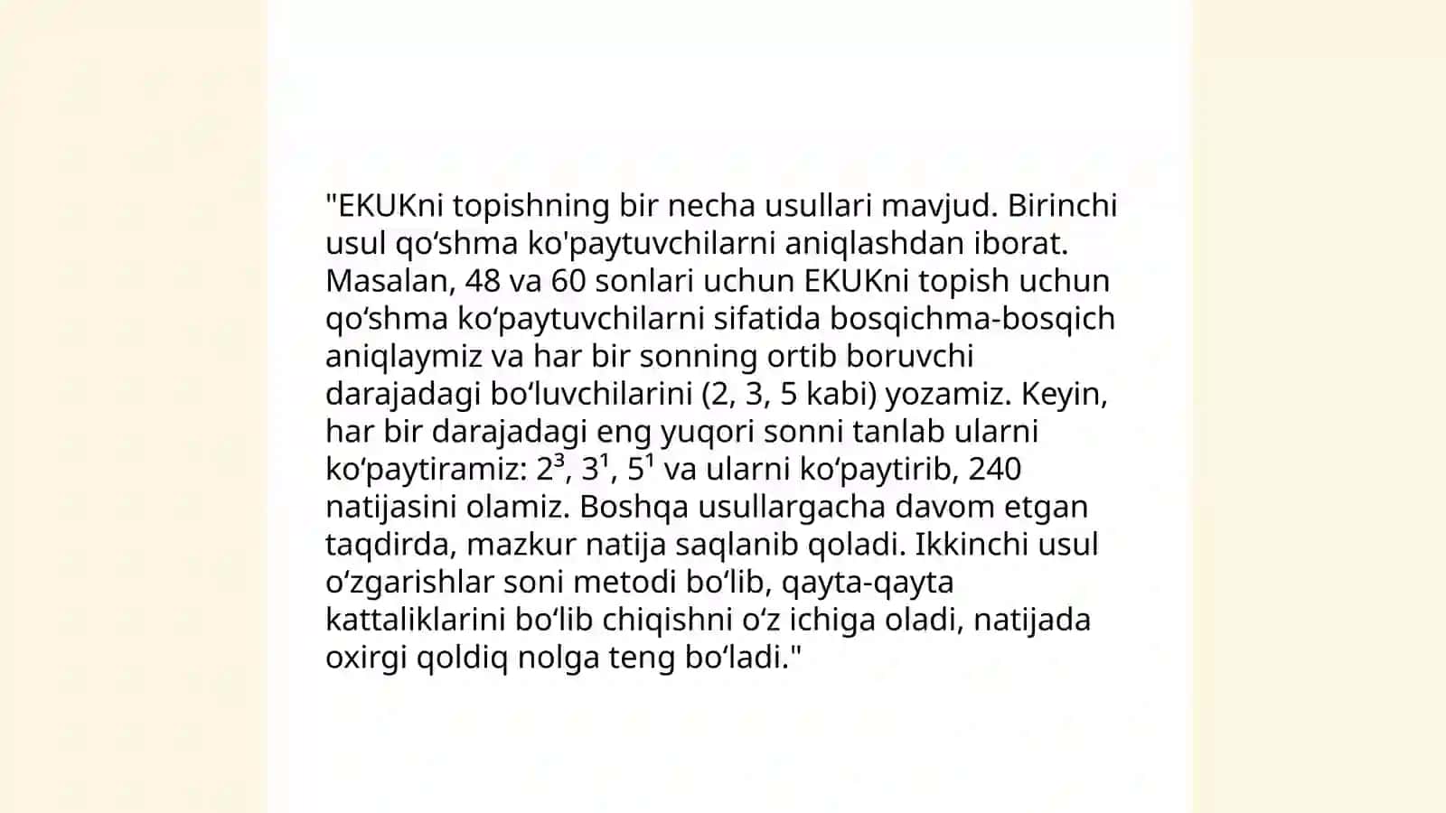 Natural sonlarning eng kichik umumiy karralisi va uning xossalarining isboti 4