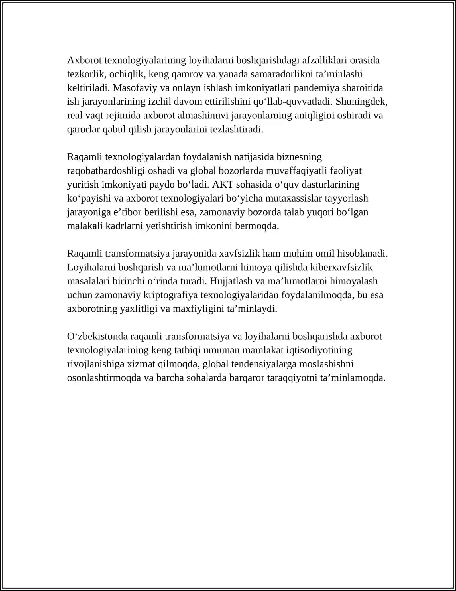O'ZBEKISTONDA LOYIHALARNI BOSHQARISH TENDENSIYALARI 4