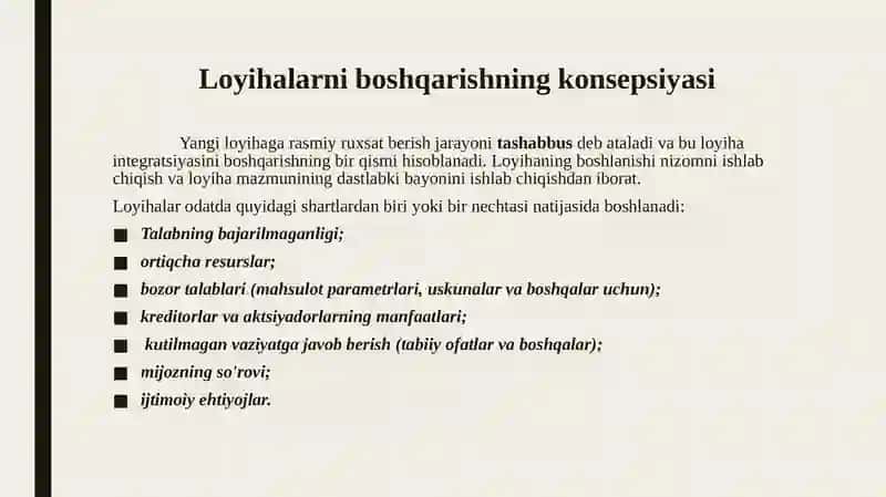 Loyihalarni boshqarishning konsepsiyasi 4