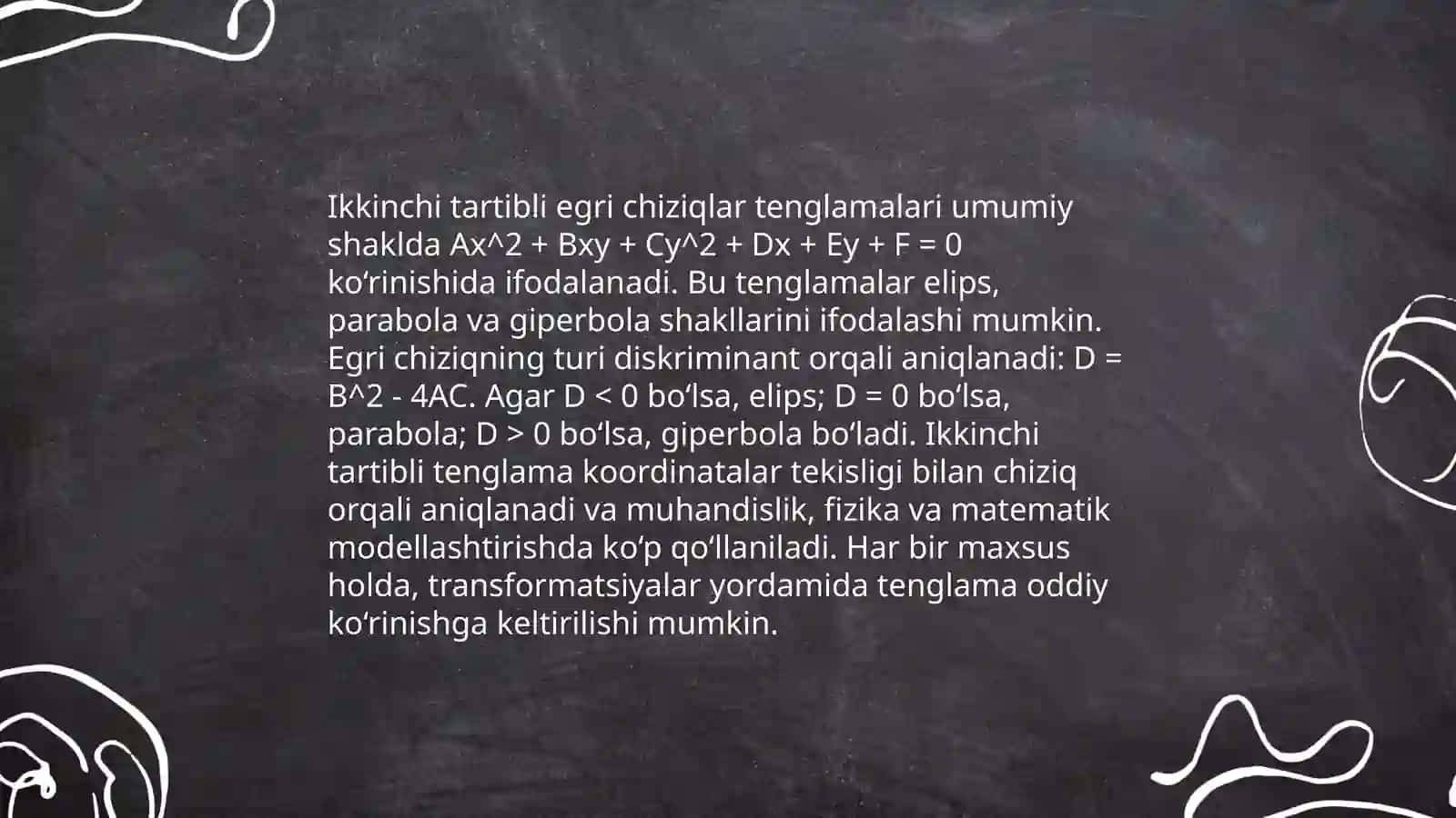 Ikkinchi tartibli egri chiziqning tarifi 4