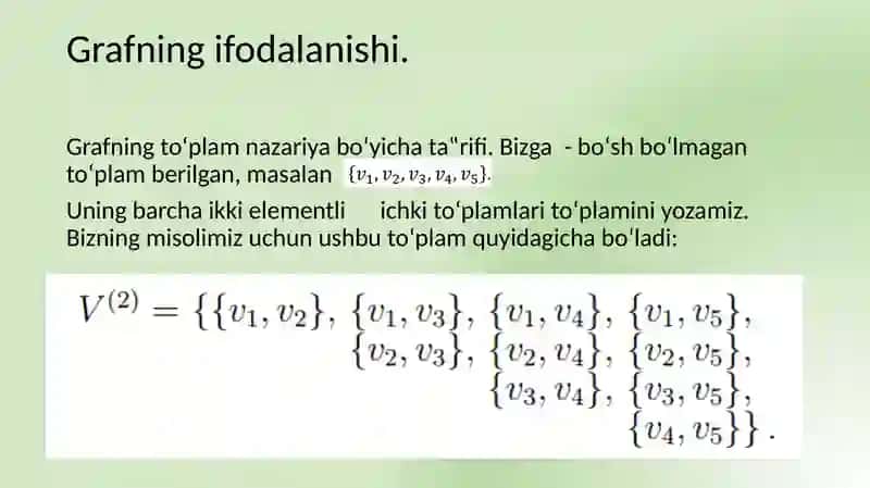 Graflar nazariyasi elemintlari. Grafni to`liq aylanib chiqish algoritmi. 4