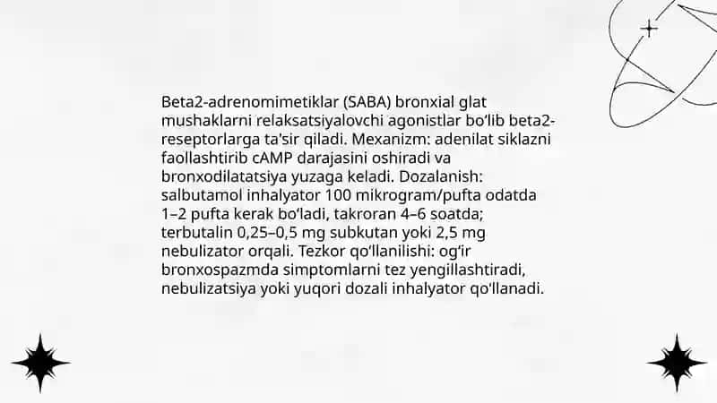 Bronxobstruktiv sindromni davolashda qo’llanalidigan dori vositalarini ratsional qo’llashda klinik farmakologik yondashuv 4