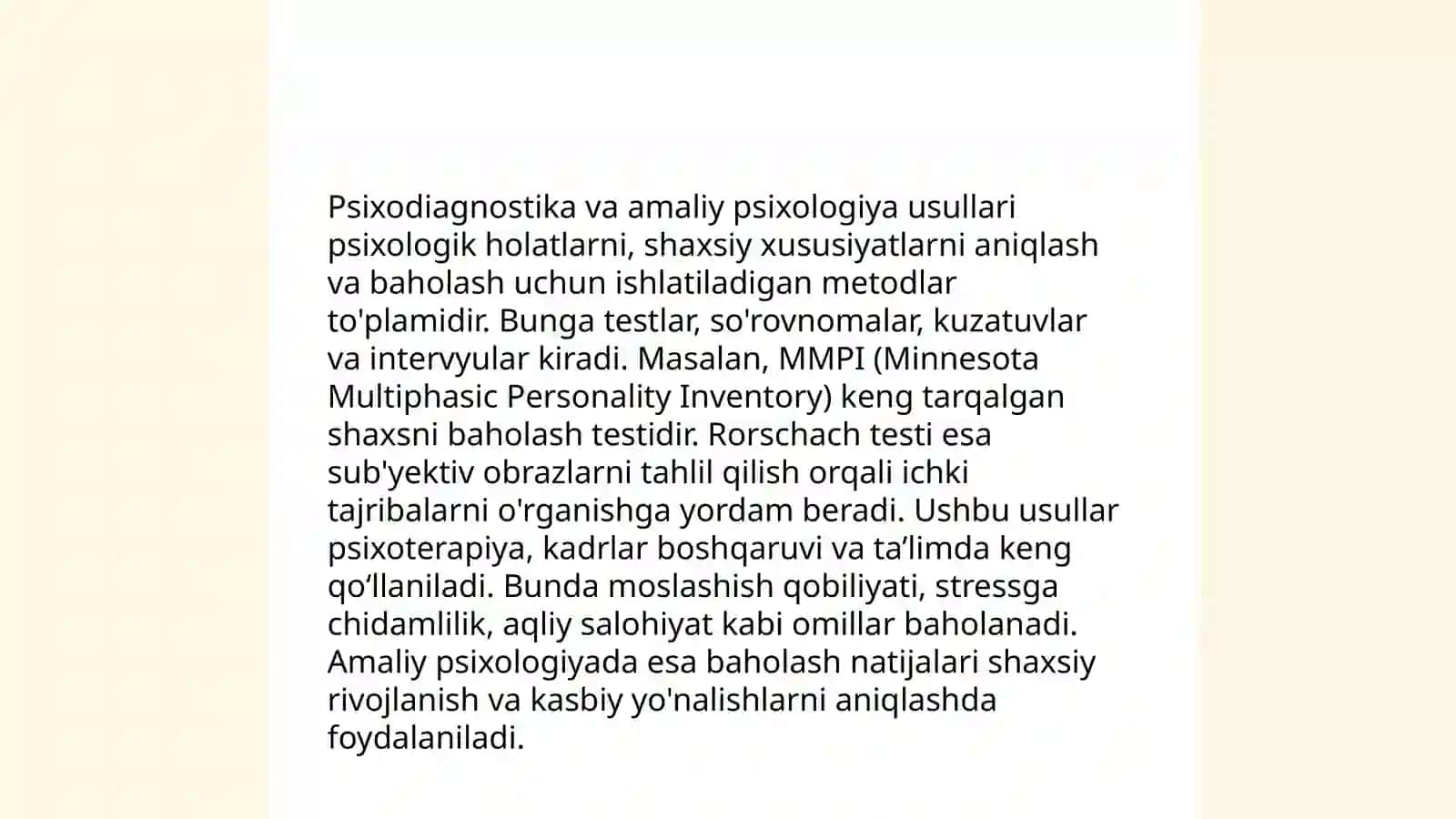 Psixodiagnostikada amaliy psixologiyaning tutgan oʻrni 4