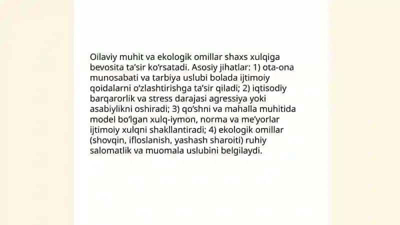 Shaxs oğishgan xulqining determinant soyasida ijtimoiy va tabiiy birlik 4