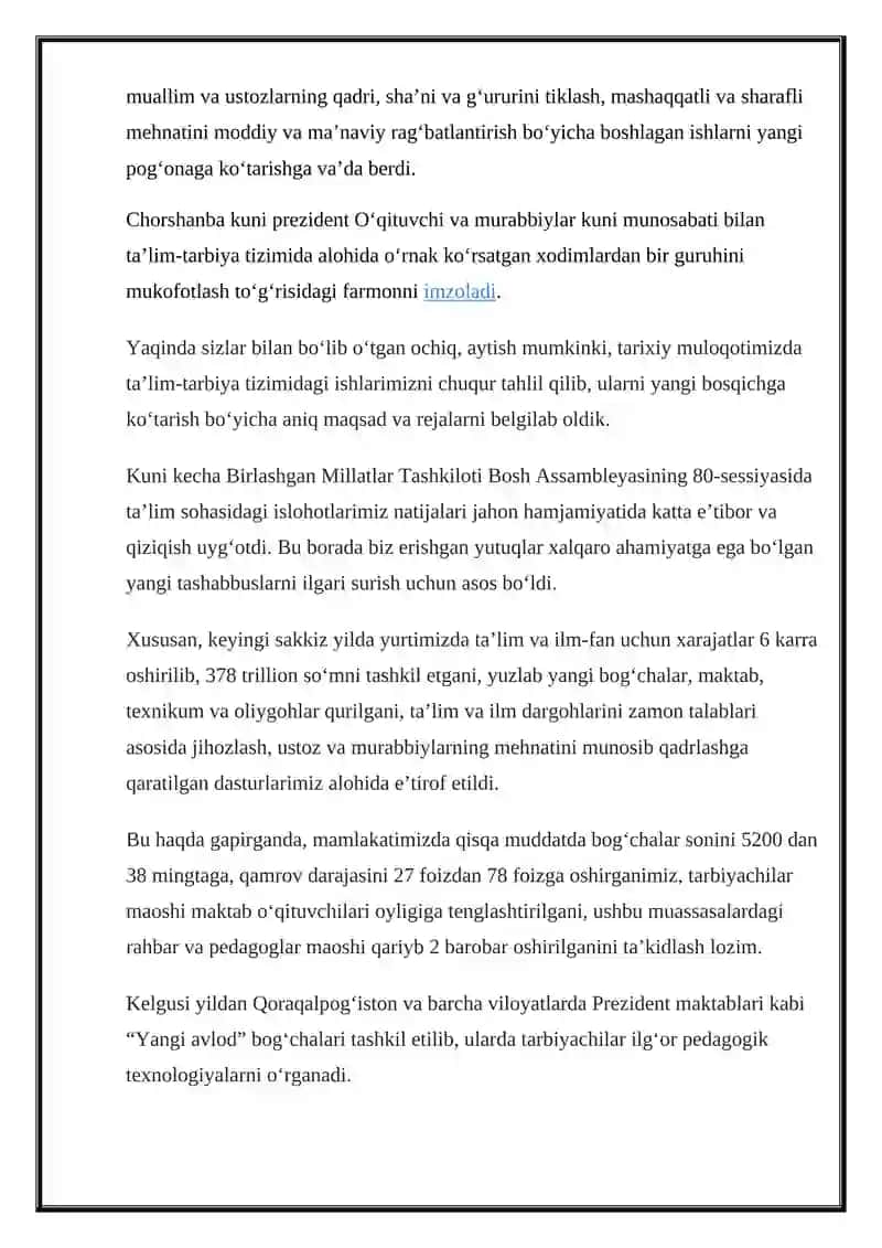 President Sh.Mirziyoyev O'qituvchilar Va Ularning Vazifalari Haqida 4