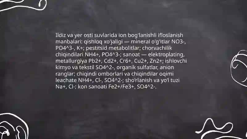 Tuproq suvning ifloslanishida ion boğlanishli birikmalarni aniqlab ulardan tozalash ğoysini ishlab chiqish 4