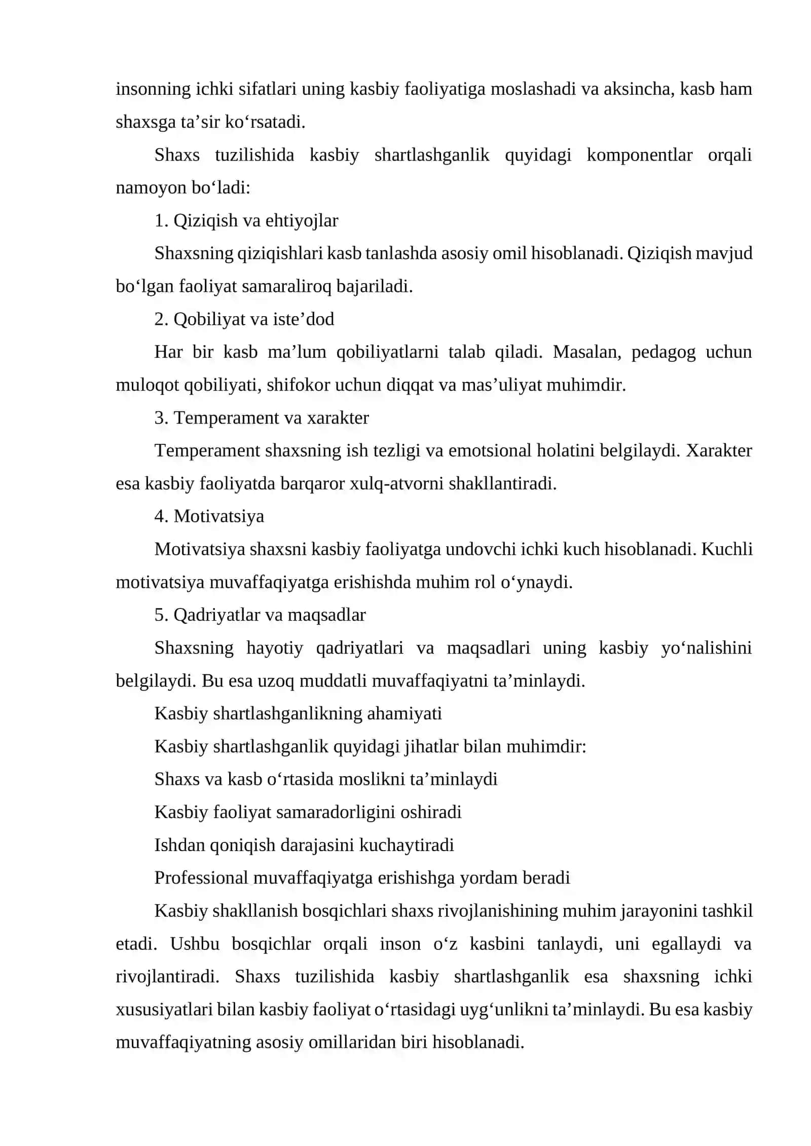 Kasbiy shakllanish bosqichlari 4
