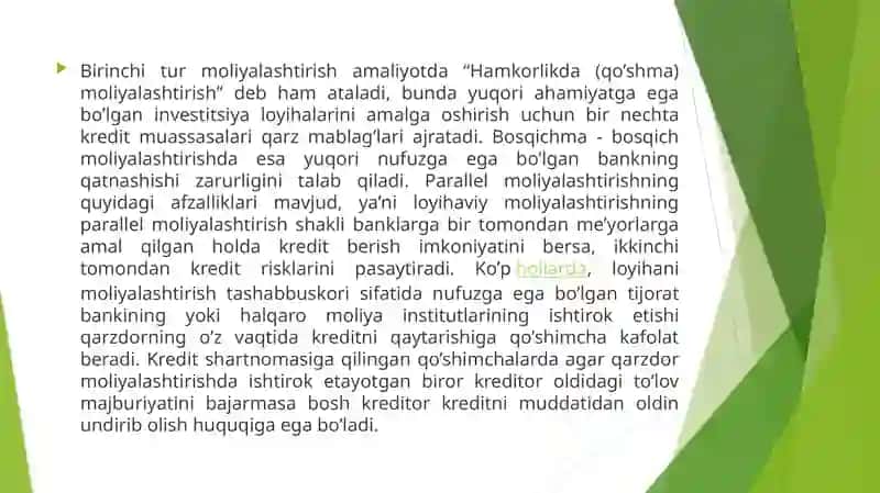 Investitsiyalarni loyihaviy moliyalashtirish 4