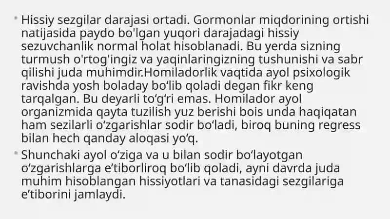 Xomiladorlik davri trimestrlarining psixologik xususiyatlari. 4