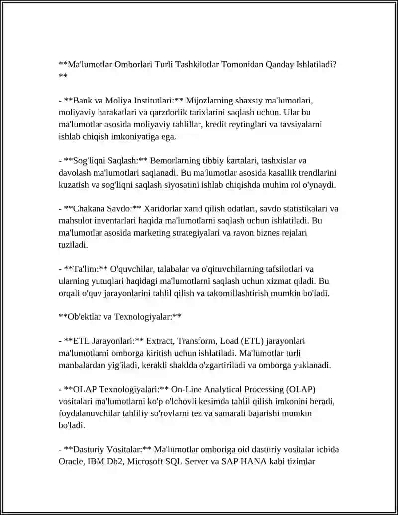 MA'LUMOTLAR OMBORI HAQIDA TUSHUNCHA 4