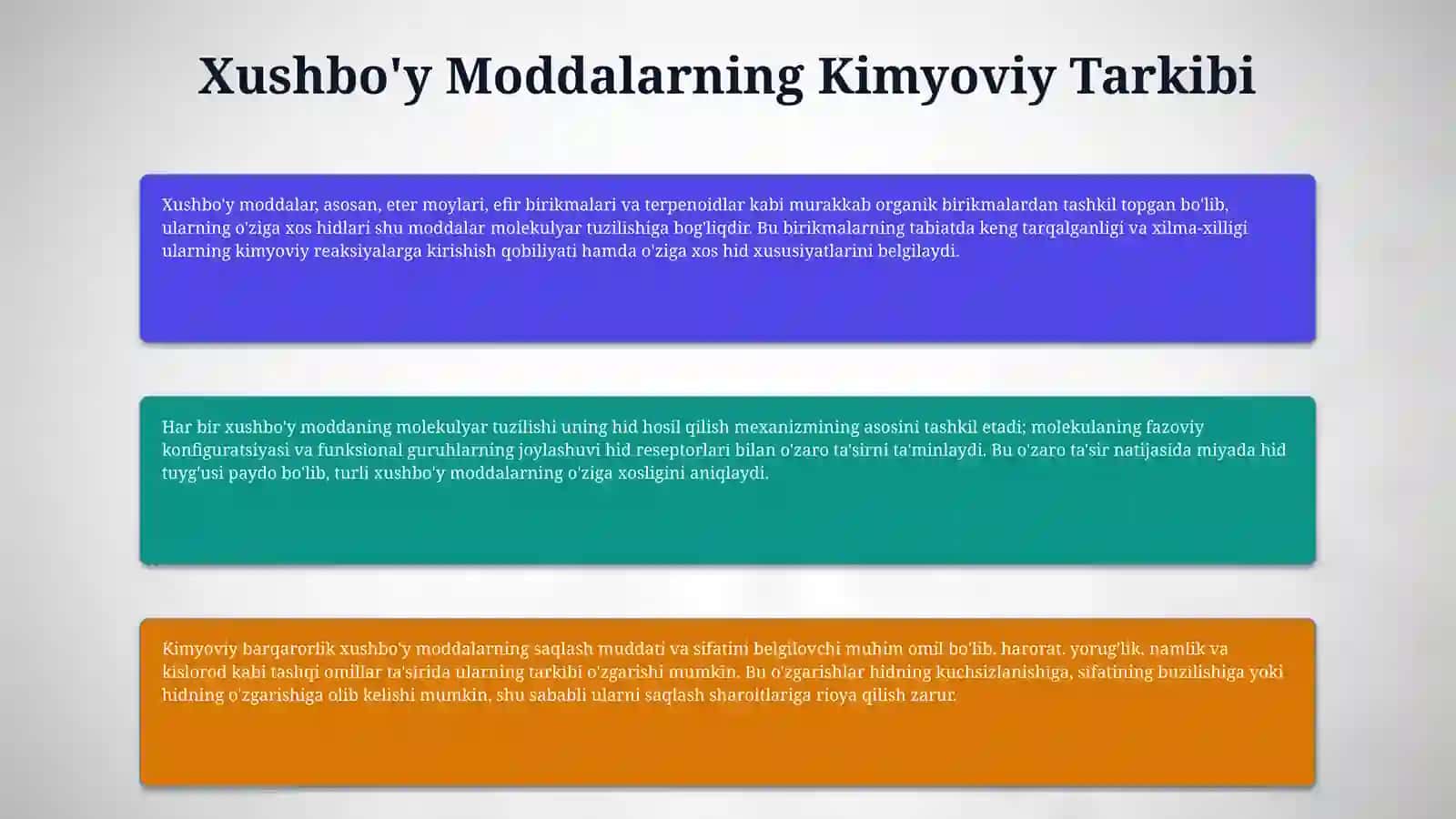 Xushbo'y moddalar va ularning ta'siri (Organoleptik jihatdan) 4