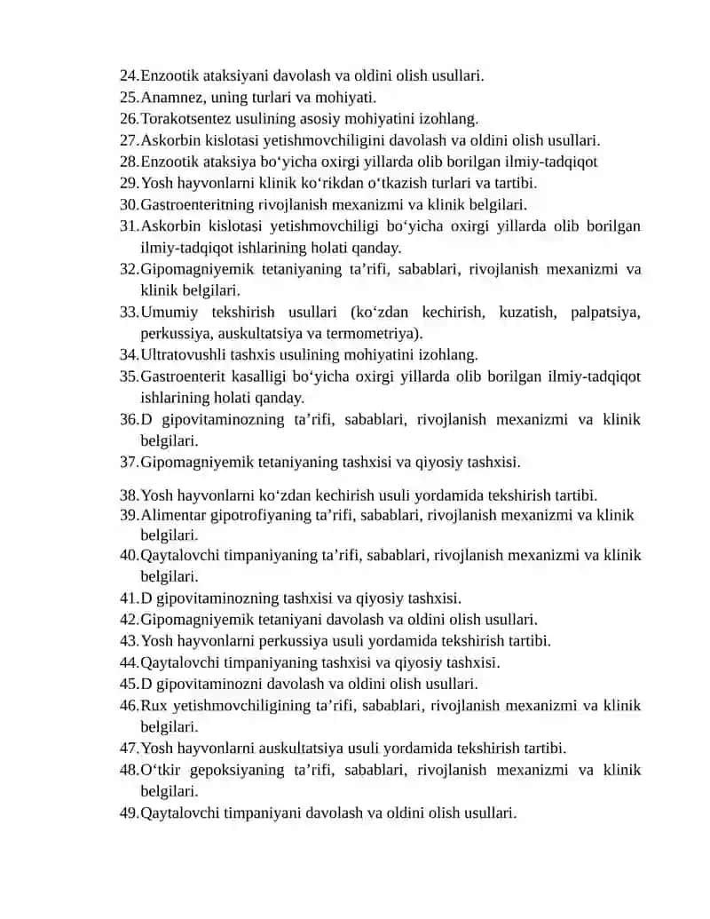 Yosh hayvonlar kasalliklari fanidan savollar to‘plami 4