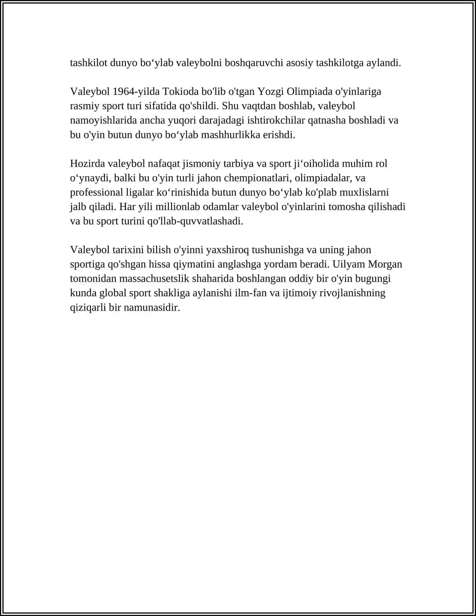VALEYBOL OʻYININING KELIB CHIQISHI VA RIVOJLANISH TARIXI 4