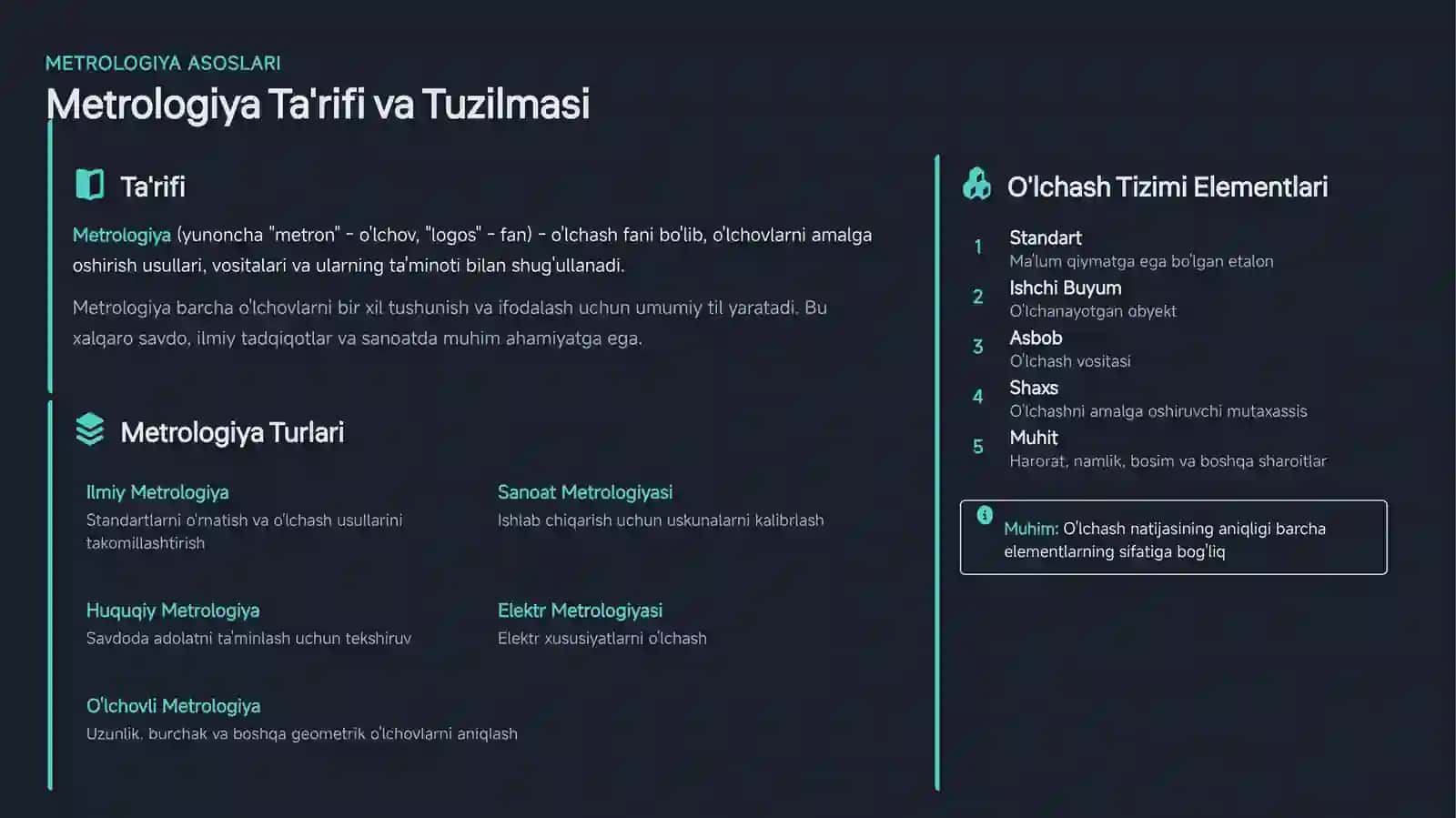 Metrologiyasohasidaishlatiladiganbirliklar, o'lchashvositalarivastandartnamunalar 4