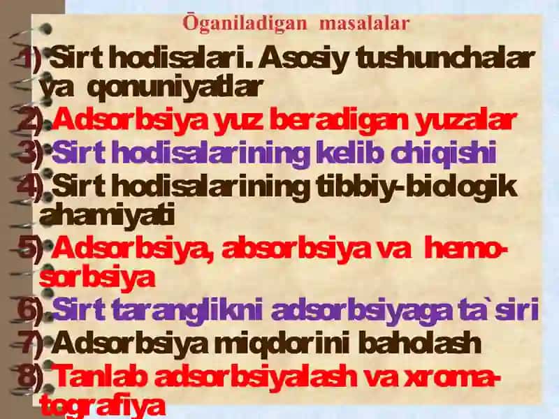 Fazalar chegarasida sirt hodisalari. Adsorbsiya 4