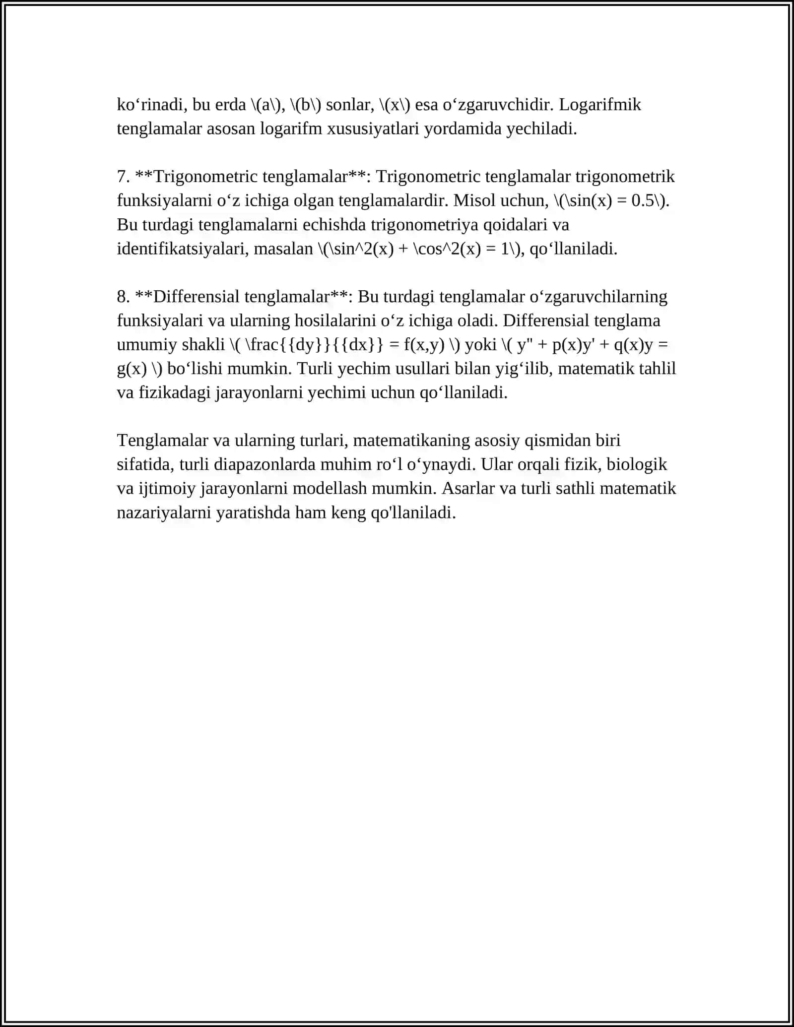 SINF MATEMATIKA TENGLAMALAR MAVZUSIDA DARS ISHLANMA 4