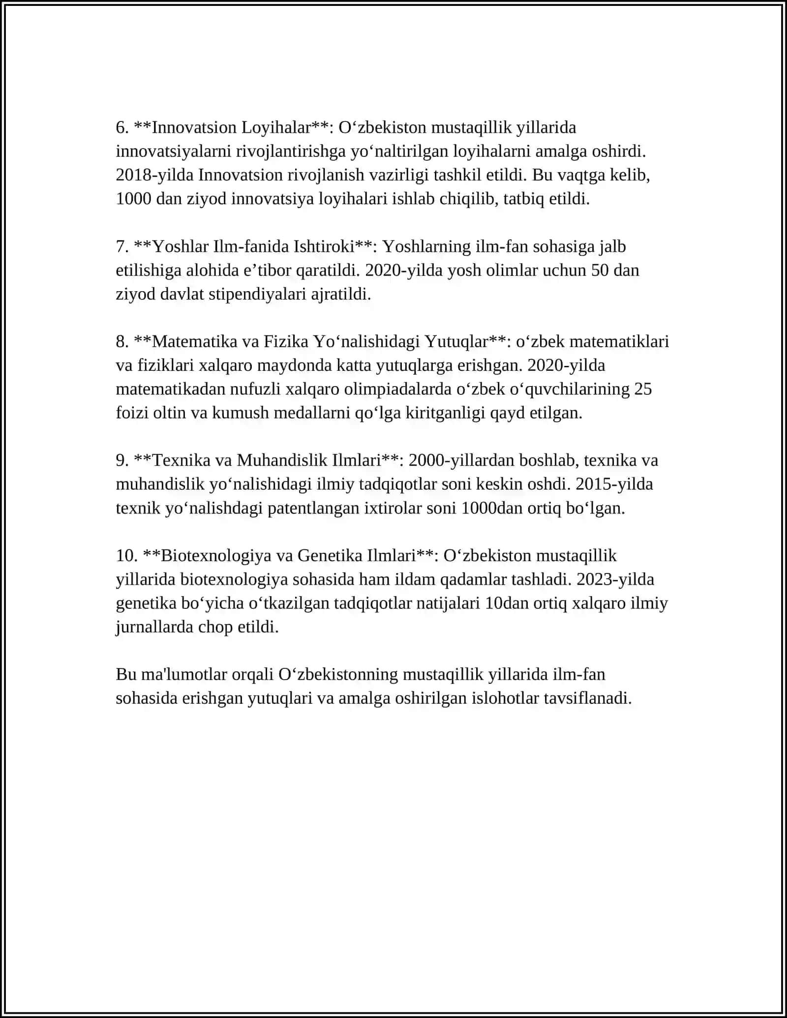MUSTAQILLIK YILLARIDA O‘ZBEKISTONDA FAN, TA'LIM, SPORT, SAN'AT, ADABIYOT VA SOG'LIQNI SAQLASH TIZIMI RIVOJI 4
