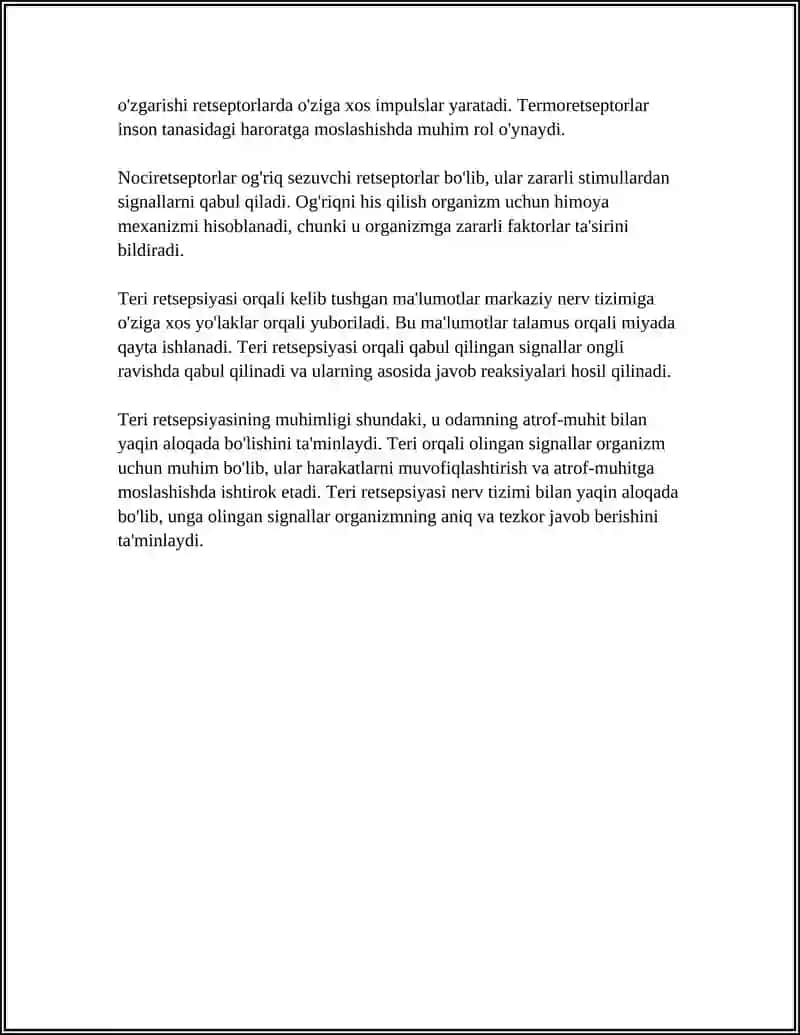 ANALIZATOR SISTEMALARINING FIZIOLOGIYASI, TERI RETSEPSIYASI 4