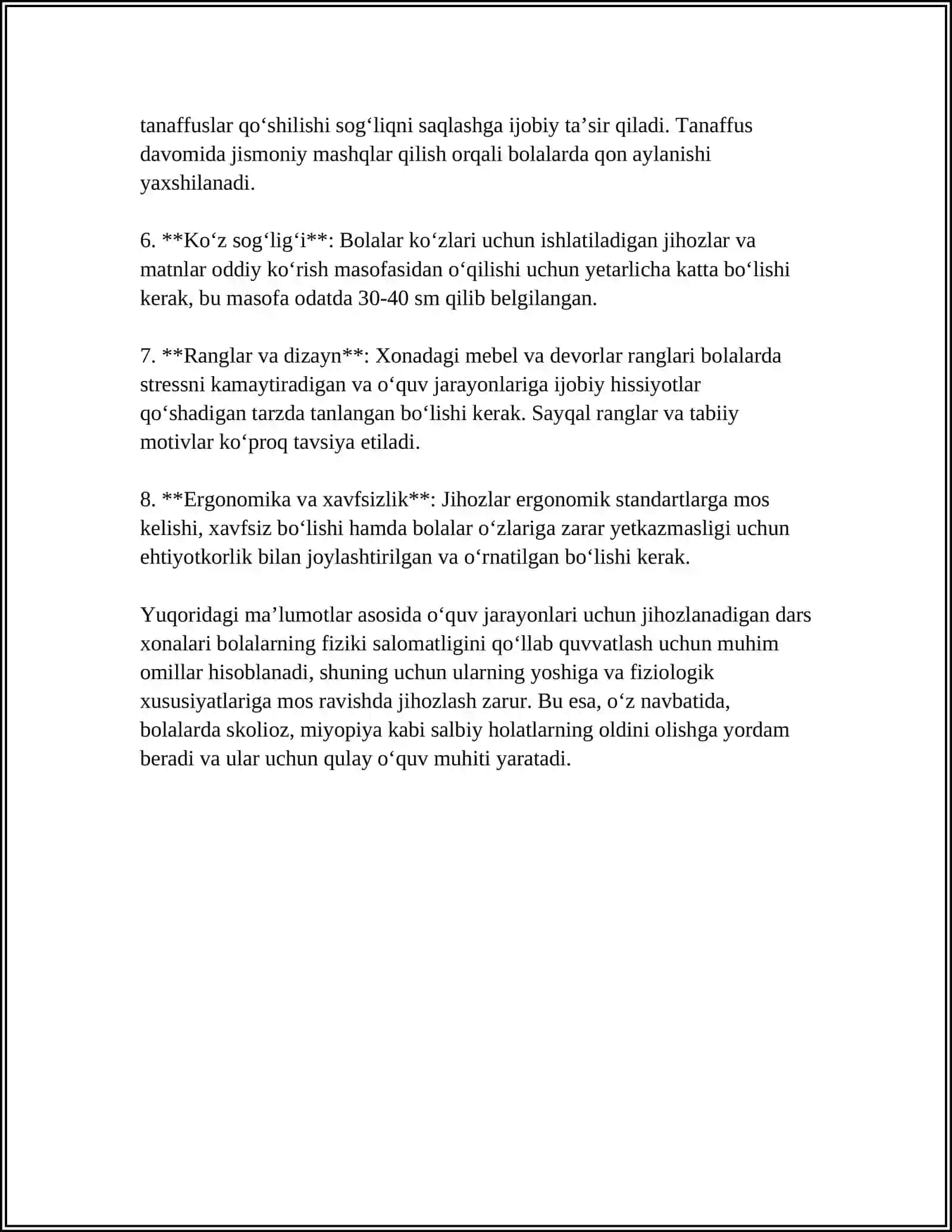 BOLALARNING QAD-QOMATINI SHAKLLANISHIGASINF VA SINF JIHOZLARININGTA’SIRINI O‘RGANISH 4