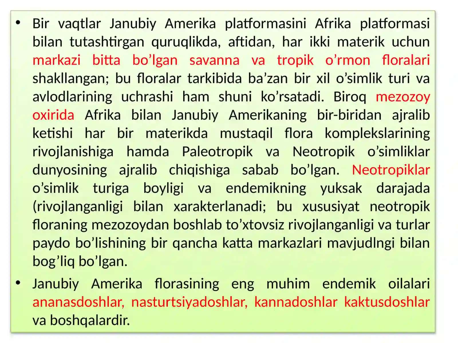 Janubiy Amerikaning tuproq, o’simlik qoplami va hayvonot dunyosining asosiy xususiyatlari 4