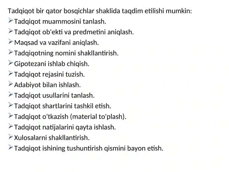 Tadqiqot jarayoni bosqichlari 4