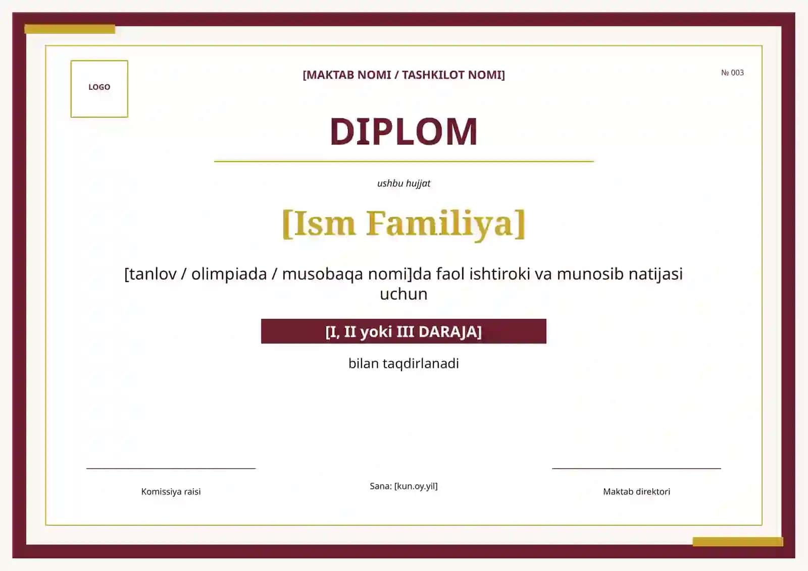MAKTAB TADBIRLARI UCHUN 150 TA DIPLOM, SERTIFIKAT, TASHAKKURNOMA VA FAXRIY YORLIQ 4