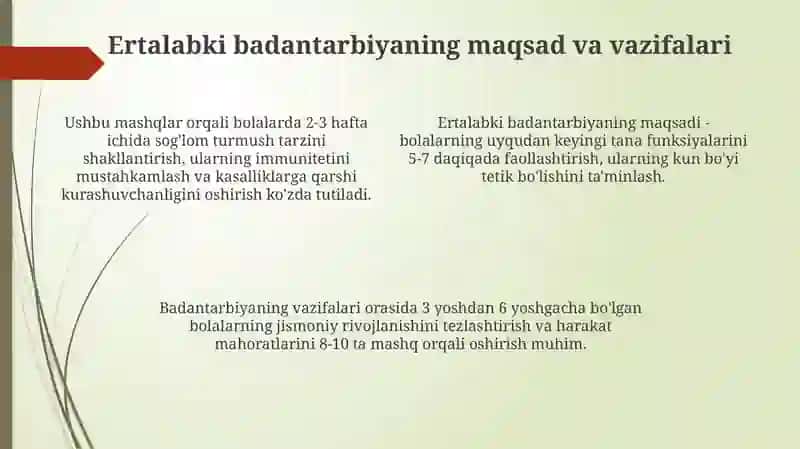 Ertalabki badantarbiya tashkil etish 4