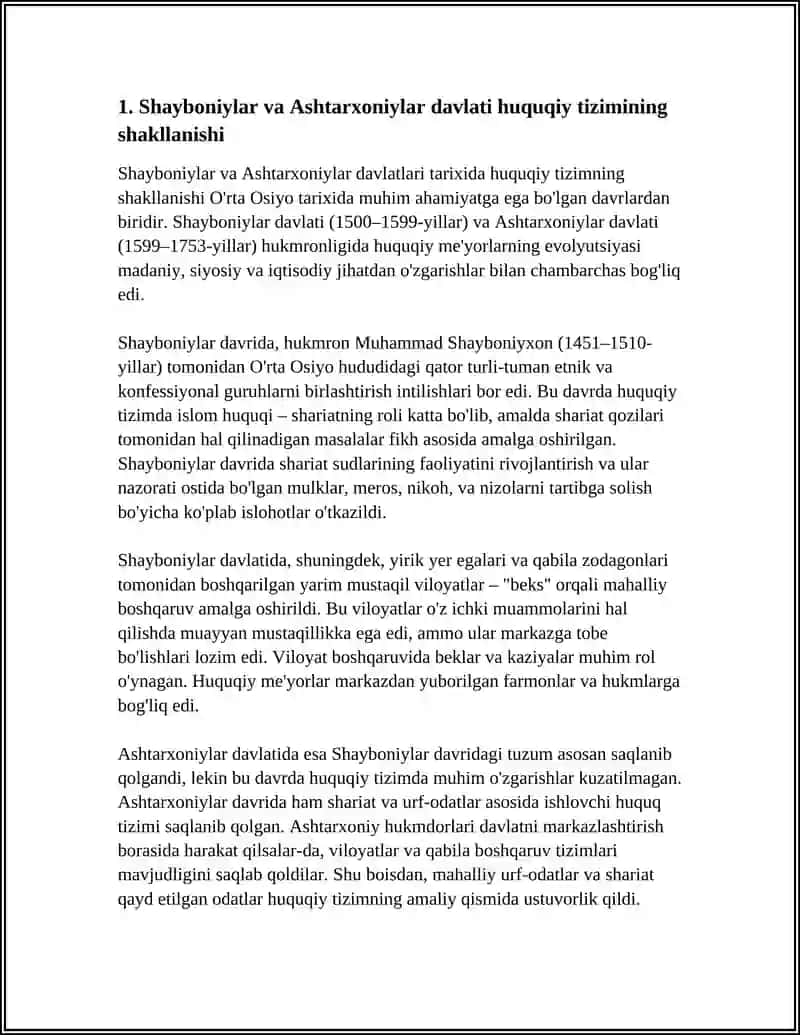 Shayboniylar va Ashtarxoniylar Davlati Huquqi Tarixi 4