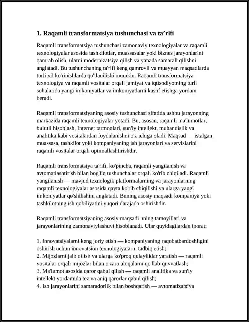 RAQAMLI TRANSFORMATSIYA TUSHUNCHASI, ASOSIY MAQSADI VA TAMOYILLARI 4