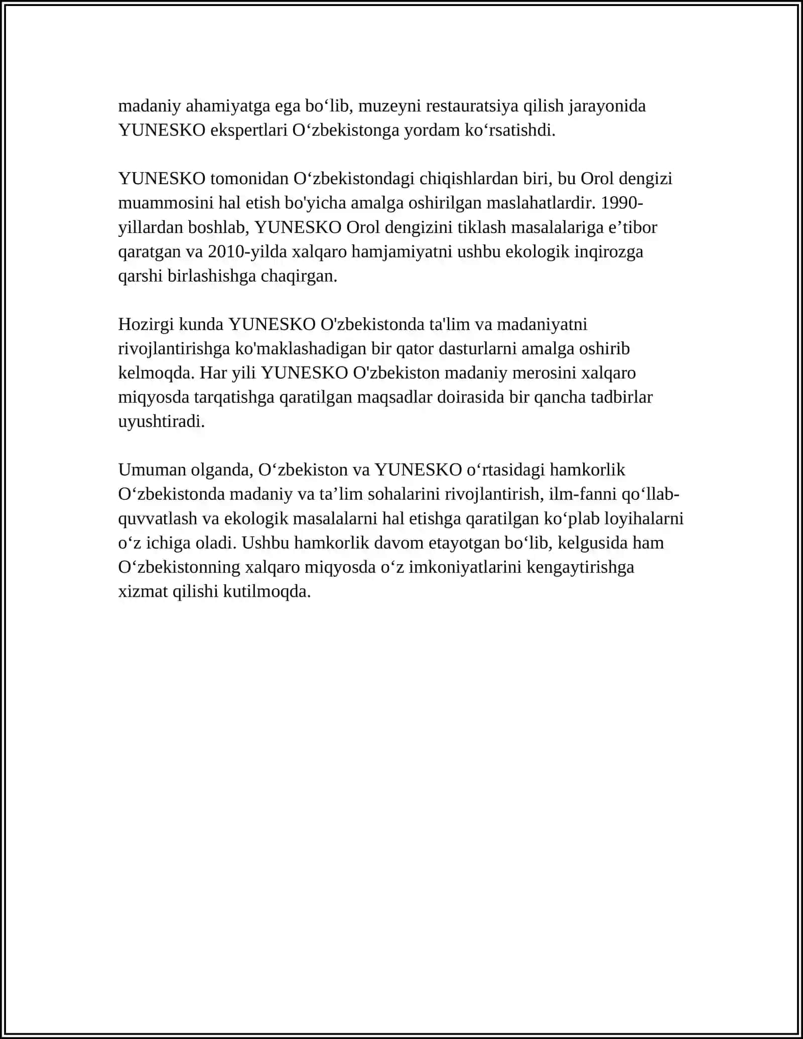 Oʻzbekiston va YUNESKO munosabatlari 4