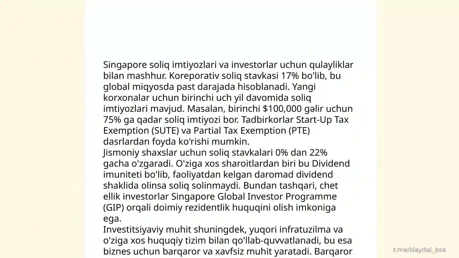 Singapurning investitsion faoliyati va Oʻzbekiston bilan investitsion hamkorligi 4