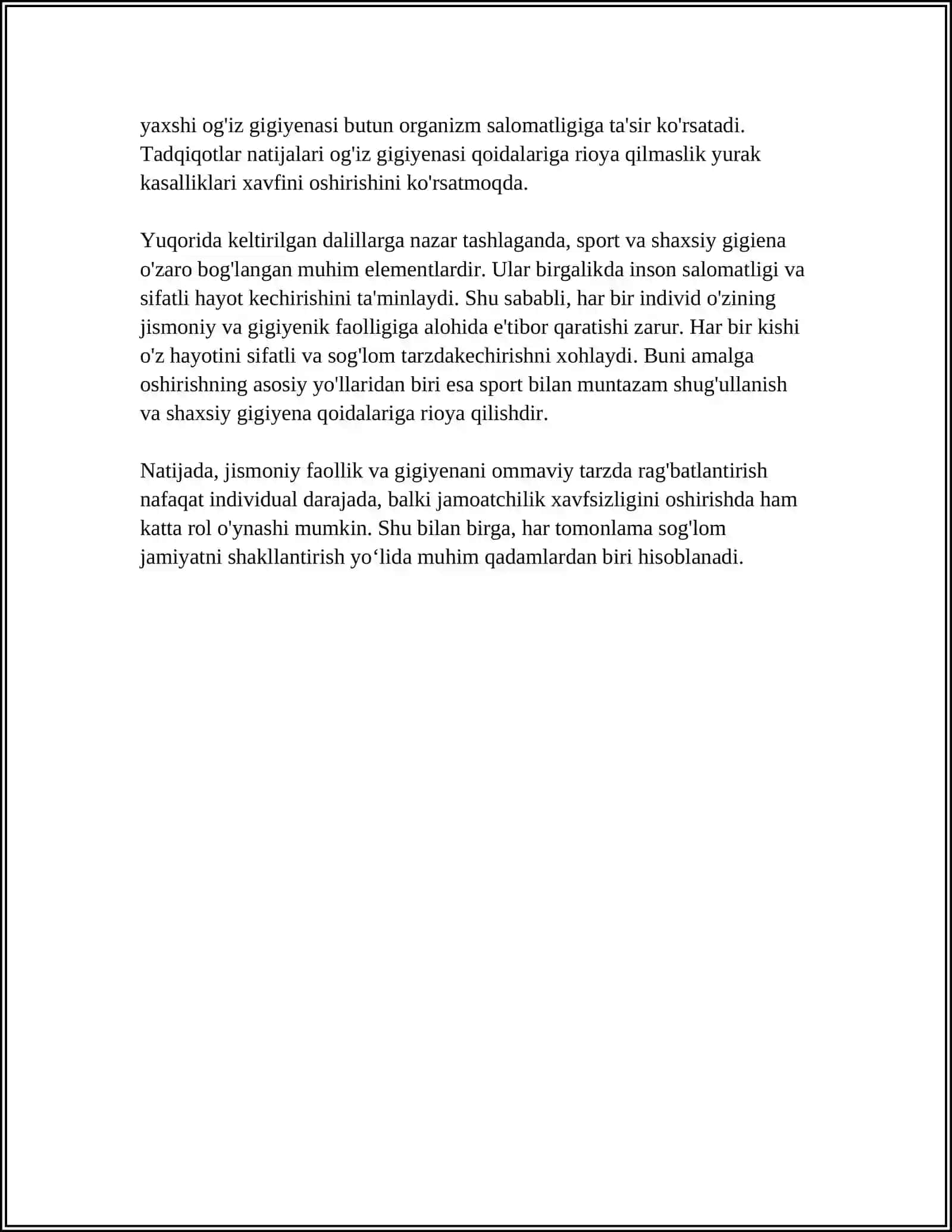SALOMATLIKDA SOGʻLOM TURMUSH TARZINING SPORTNING SHAXSIY GIGENANING TAʼSIRI VA AHAMIYATI 4