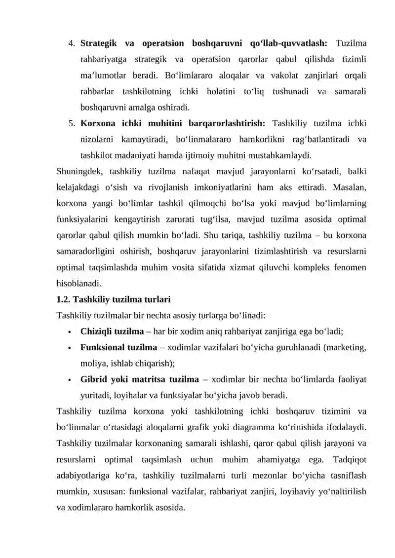Tashkiliy tuzilma diagrammasini real korxona ma’lumotlari asosida chizish va tahlil qilish 4