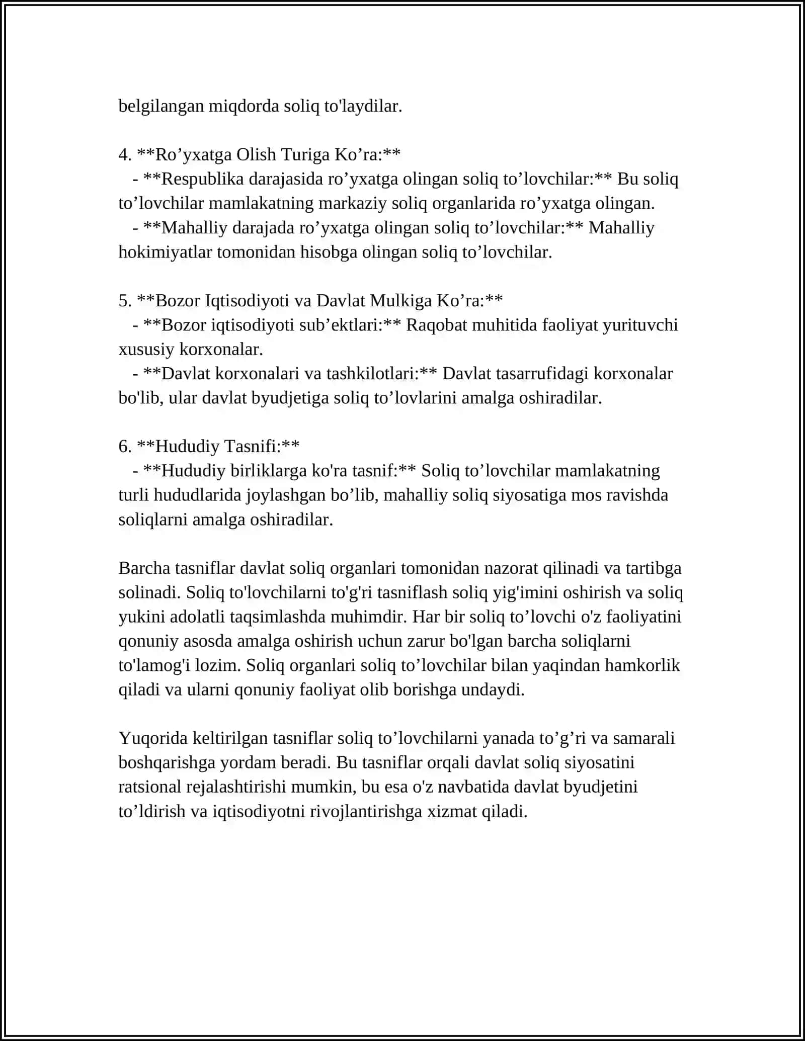 SOLIQ TOLOVCHILARNING AYRIM TOYIFALARI UCHUN SOLIQ SOLISHNI OZIGA HOS HUSUSIYATLARI 4
