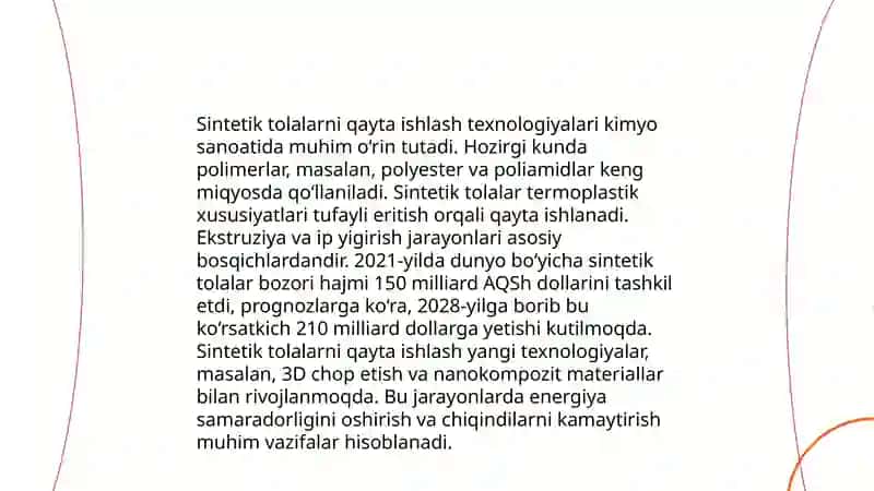 Sintetik tolalarni ishlab chiqarish soxasida yangiliklar 4