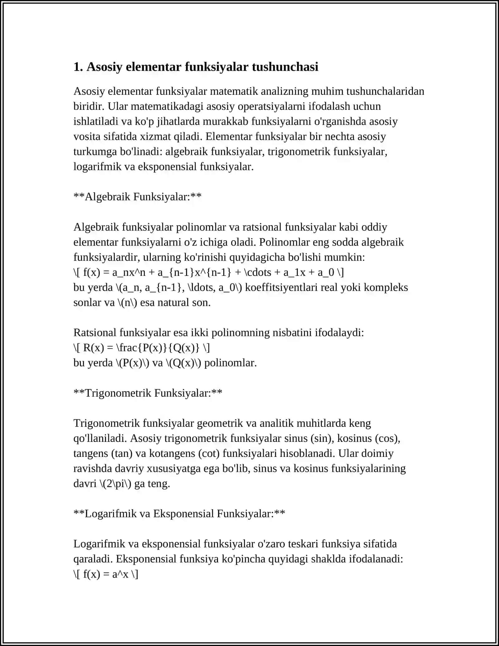ASOSIY ELEMENTAR FUNKSIYALAR VA ULARNING GRAFIKLARI 4