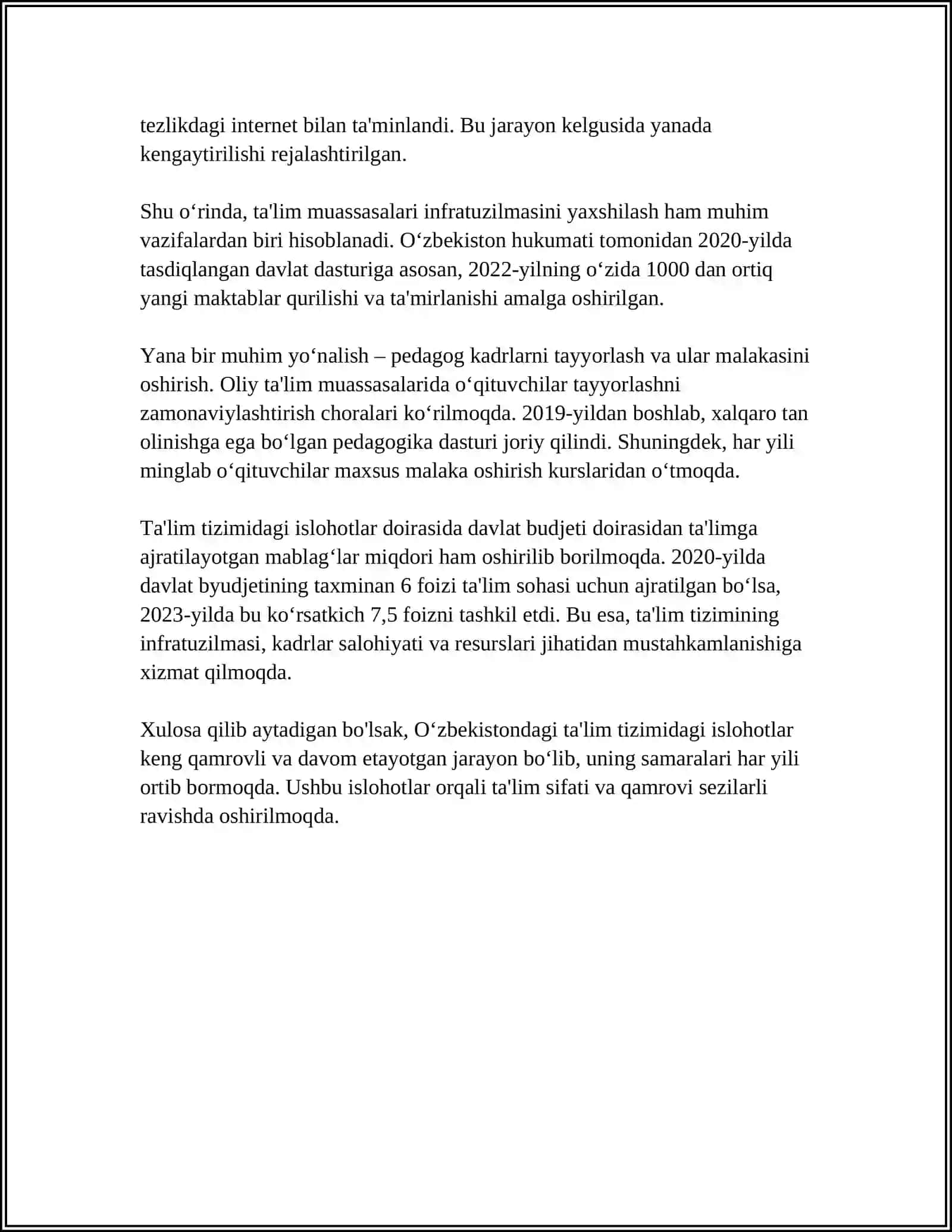 O'ZBEKISTINDA IJTIMOIY SOHADA AMALGA OSHIRILAYOTGAN O'ZGARISHLAR MAZMUNI VA MOHIYATI 4