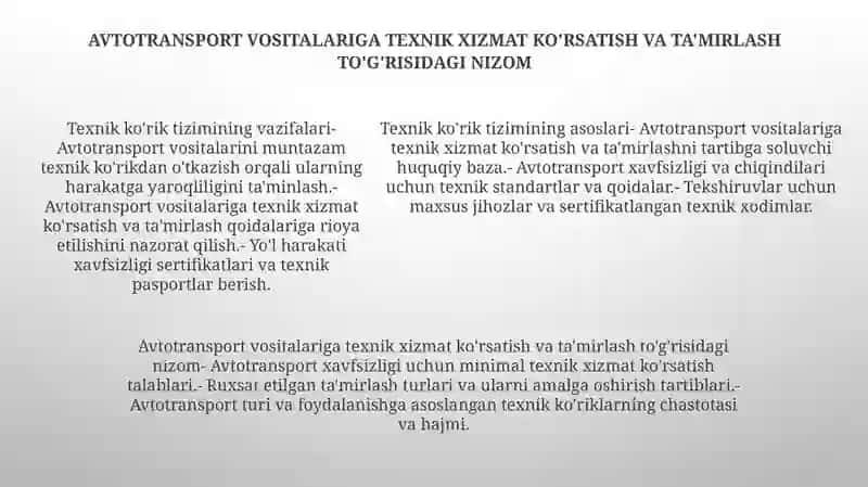 Avtomobillarga Txk Va Ta’Mirlash Haqida Nizom 4