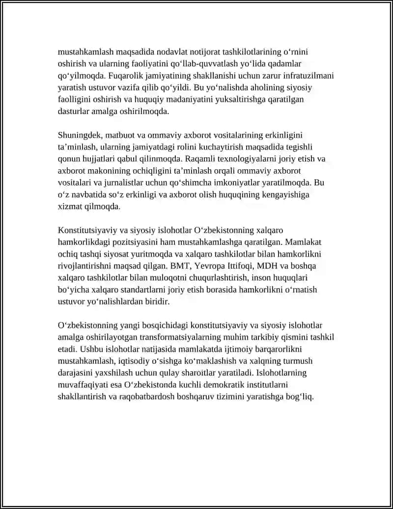 YANGI OʻZBEKISTONDA AMALGA OSHIRILAYOTGAN ISLOHOTLAR 4